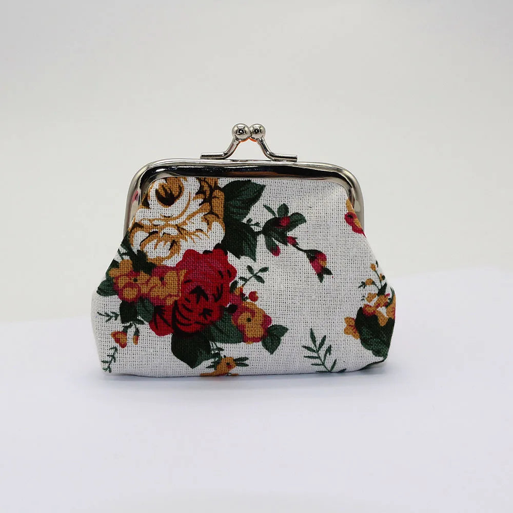 Women's Floral Canvas Mini Coin Purse – Keys & Lipstick Mini Coin Purse QXL WHITE 1pc