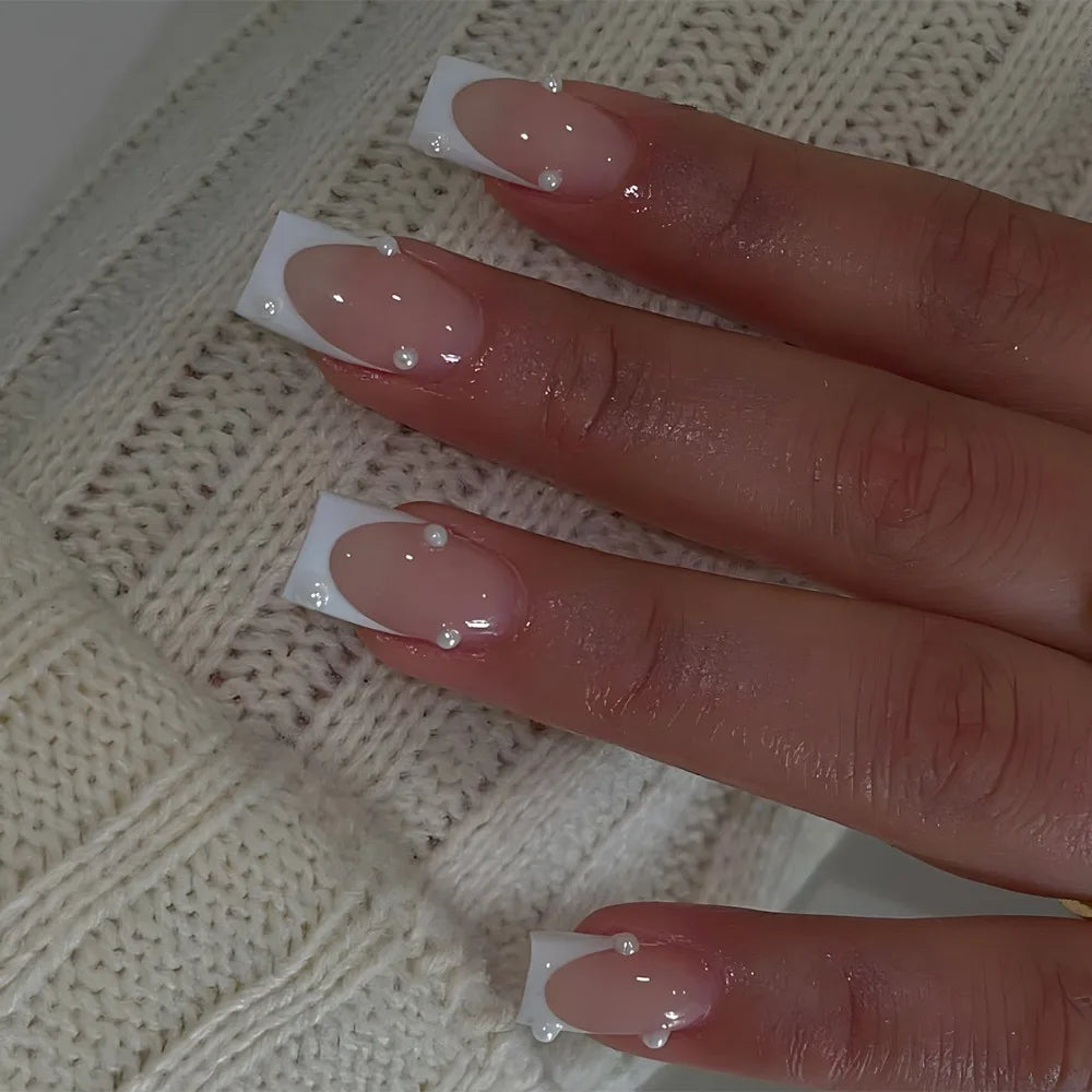 24-Pack French Square Press-On Nails | Full Cover False Nails Press-On Nails QXL XH-89-52