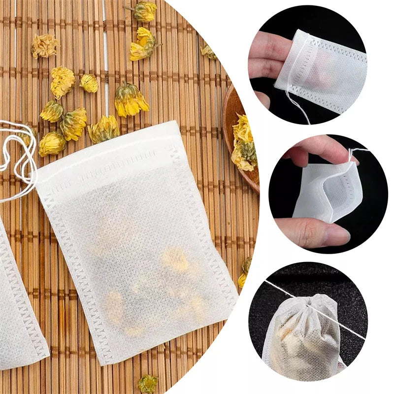 100-Pack Disposable Drawstring Tea Bags | Loose Leaf Filter Tea Filter Bags QXL