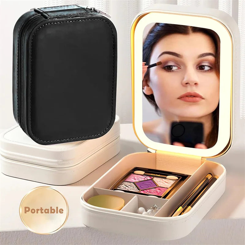 LED Mirror Makeup Storage Case | 3-Color Adjustable Light Box LED Makeup Storage Case QXL