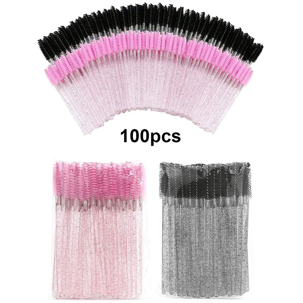100-Pack Disposable Eyelash Spoolies & Mascara Wand Brushes Disposable Lash Spoolies QXL M93crystalPinkBlack