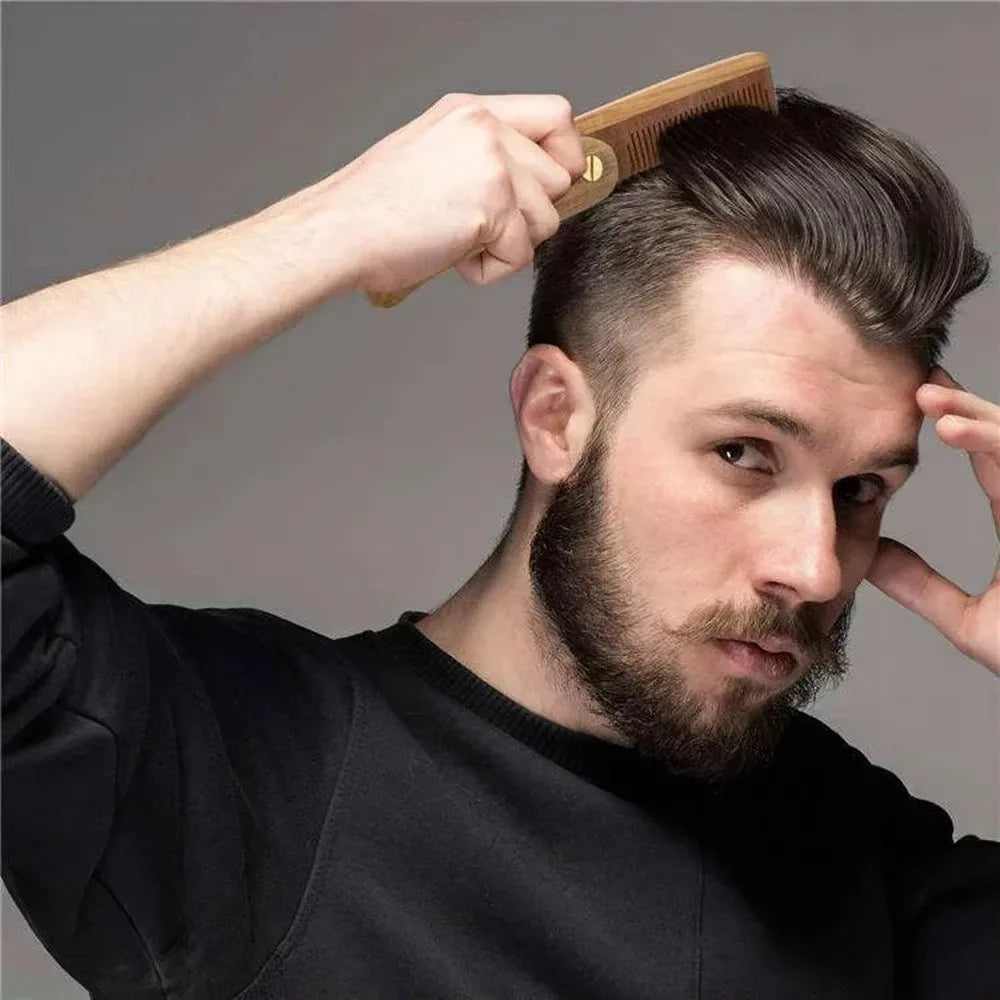 Natural Sandalwood Folding Beard & Hair Comb for Men Wooden Beard Comb QXL