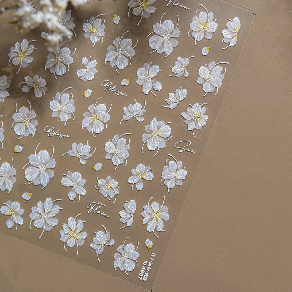 5D Frangipani Flower Nail Stickers | Floral Self-Adhesive Decals Nail Art Stickers QXL