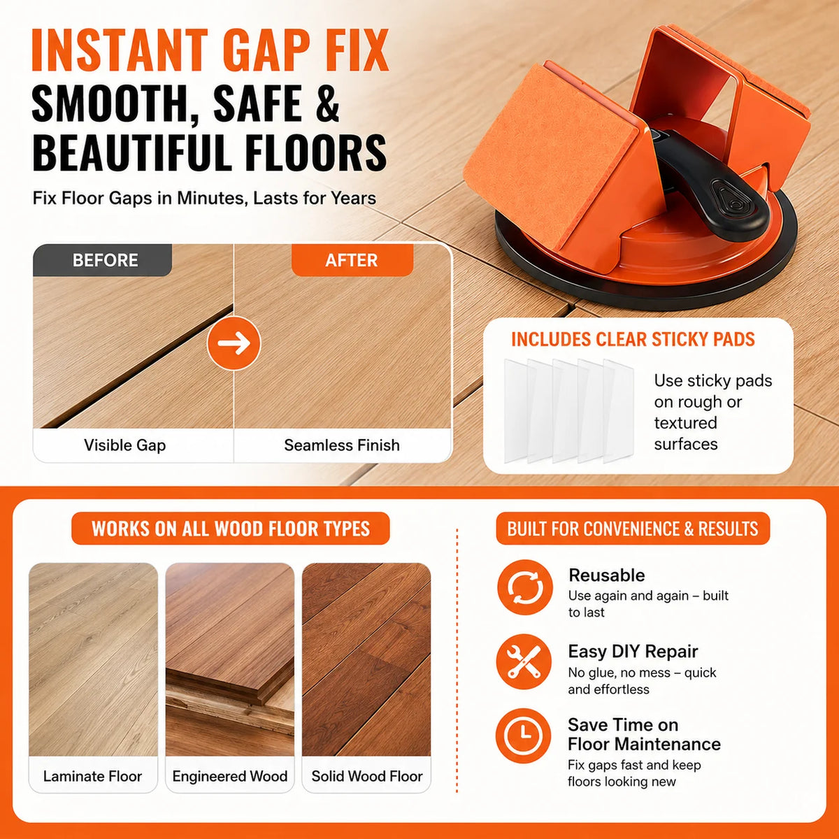 Floor Gap Fixer Tool Kit | Suction Cup Wood Floor Repair Floor Repair Tool QXL