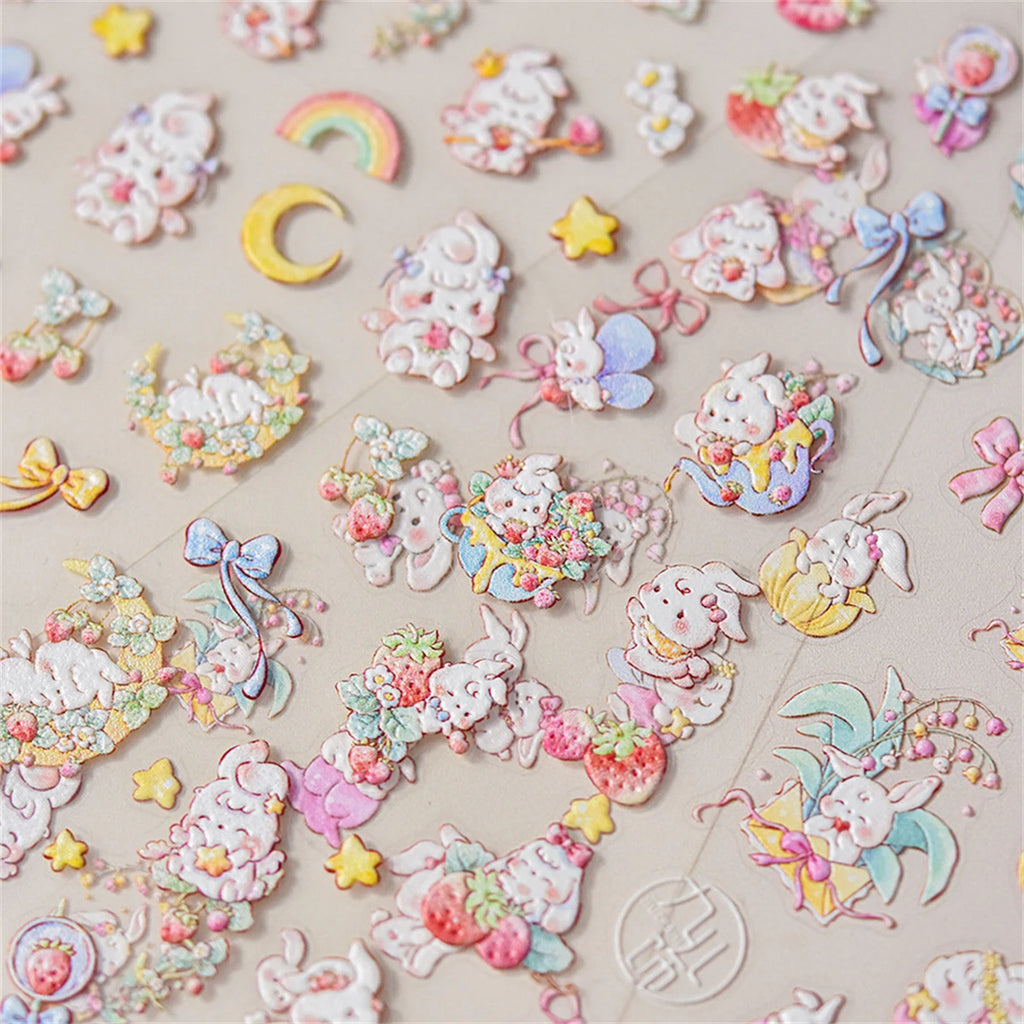 5D Kawaii Pink Rabbit Nail Art Stickers | Self-Adhesive Decals Nail Art Stickers QXL