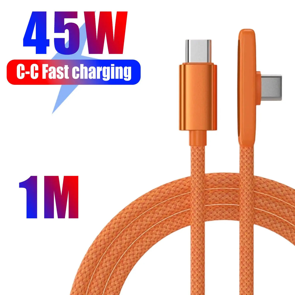 45W Right Angle USB-C Nylon Braided Fast Charging Cable USB-C Charging Cable QXL 1m