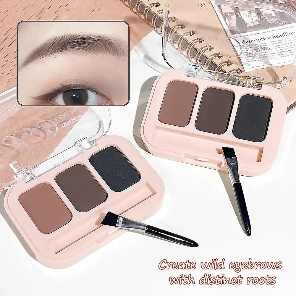 Matte 3-Shade Eyebrow Powder Palette with Brush | Gray & Black Eyebrow Powder Palette QXL