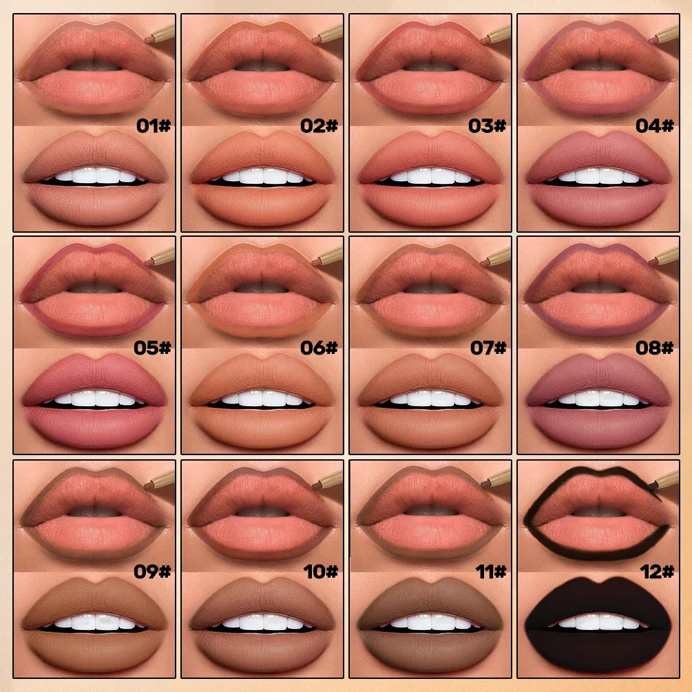 QiBest 2-in-1 Matte Lip Liner & Brush Pen | 12 Shades Lip Liner Pen QXL