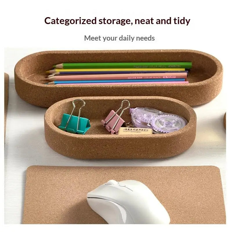 Oval Cork Tray | Heat-Resistant Countertop Organizer S & L Cork Storage Tray QXL