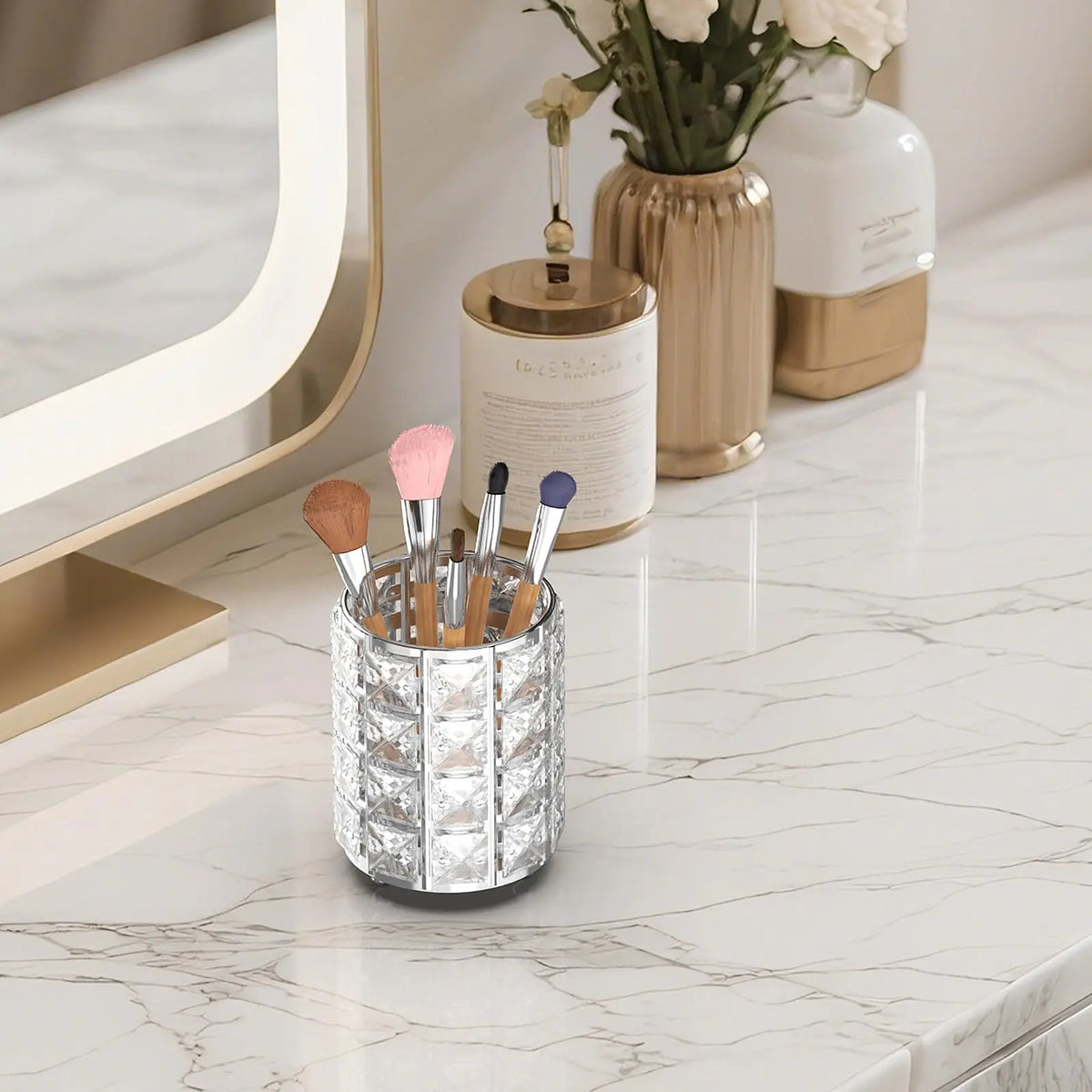 Crystal Bling Makeup Brush Holder | Elegant Vanity Organizer Makeup Brush Holder QXL