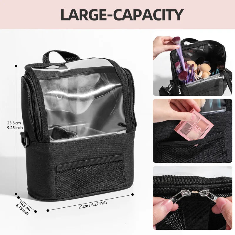 Black Detachable Cosmetic Bag | Crossbody & Brush Organizer Cosmetic Brush Bag QXL