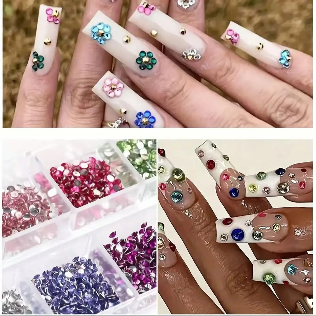 3D Acrylic Half Round Pearl Nail Gems | Multi-Size DIY Set Nail Rhinestones QXL