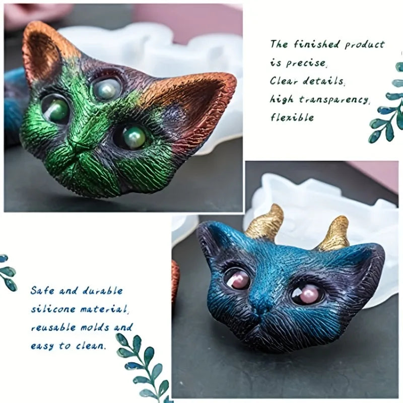 3D Devil Cat Silicone Mold | Resin, Clay, Soap & Candle Silicone Casting Mold QXL