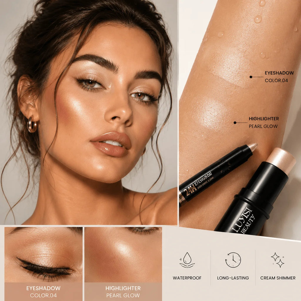 Metallic Eyeshadow Pen & Highlighter Stick Set | Shimmer Duo Eyeshadow & Highlighter Set QXL