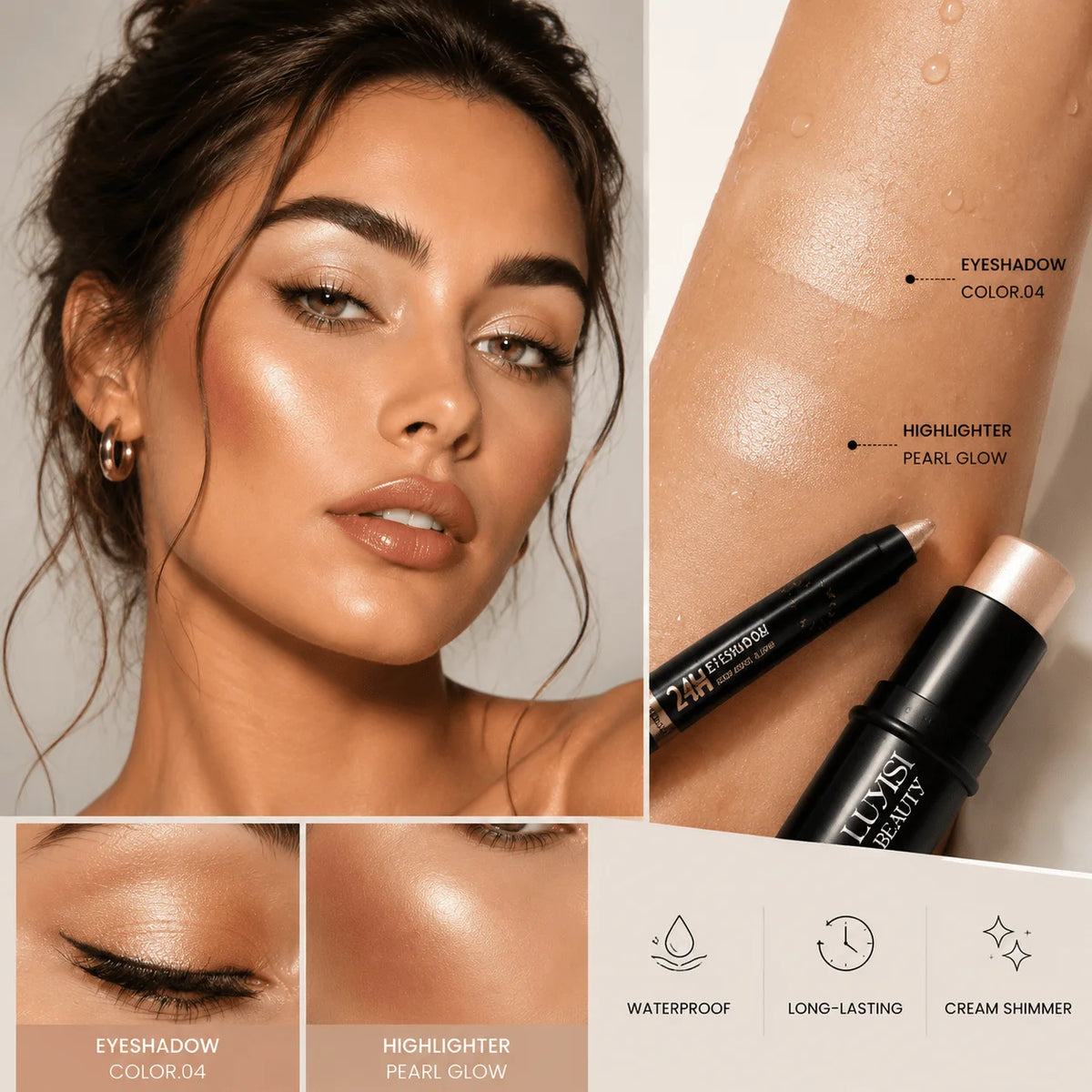 Metallic Eyeshadow Pen & Highlighter Stick Set | Shimmer Duo Eyeshadow & Highlighter Set QXL