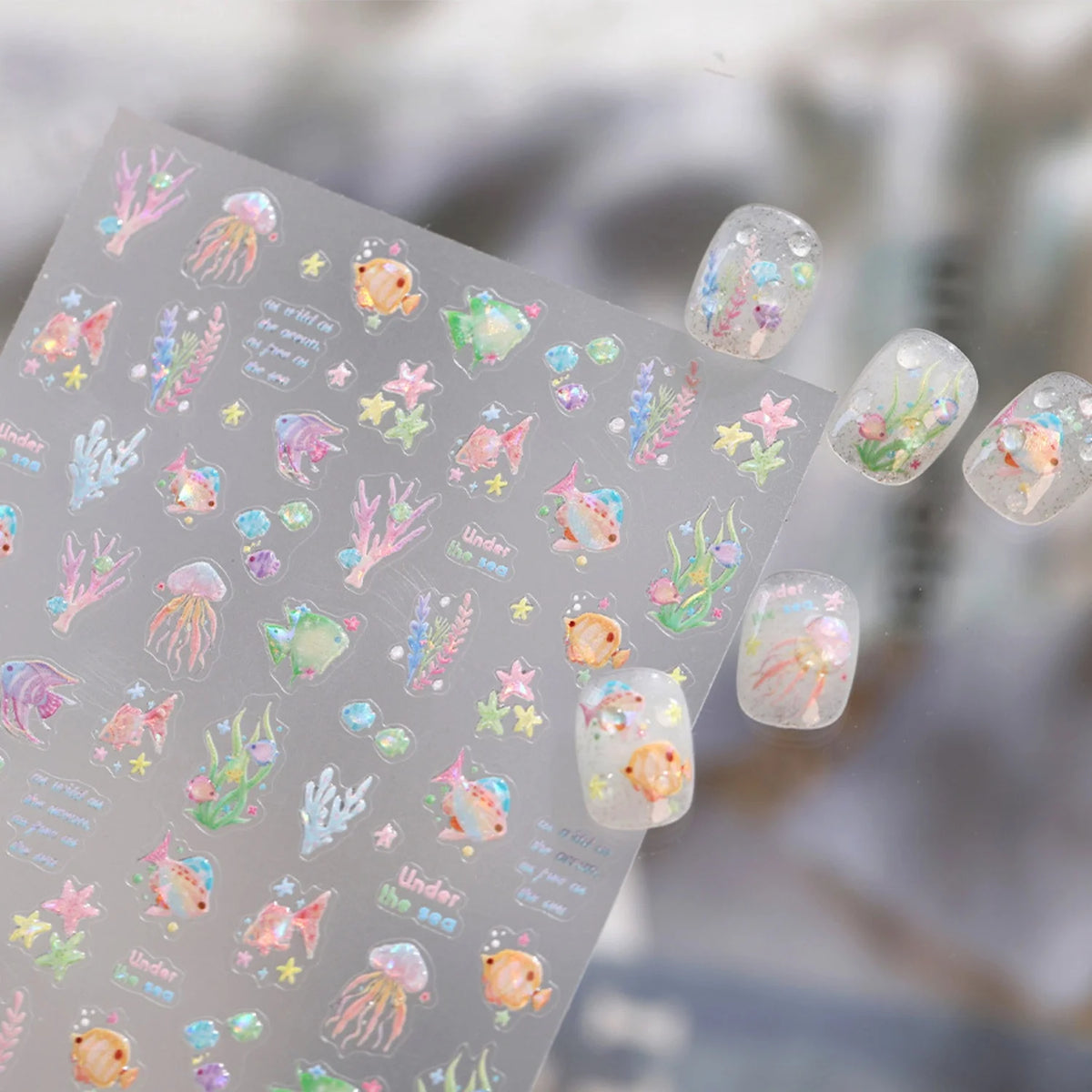 5D Ocean Nail Art Stickers – Jellyfish, Coral & Starfish Decals Nail Art Stickers QXL