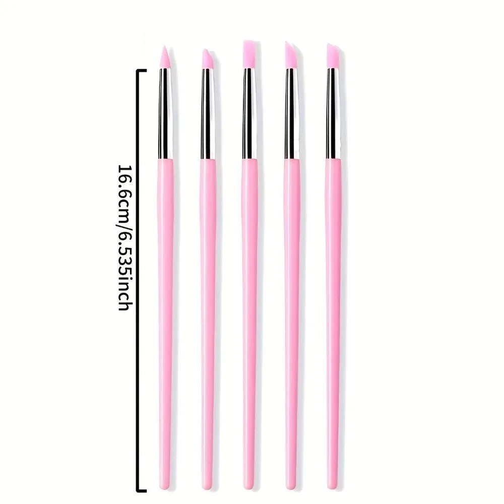 5-Pc Silicone Nail Art Pen Set | 3D UV Gel Dotting Tools Nail Art Brush Set QXL