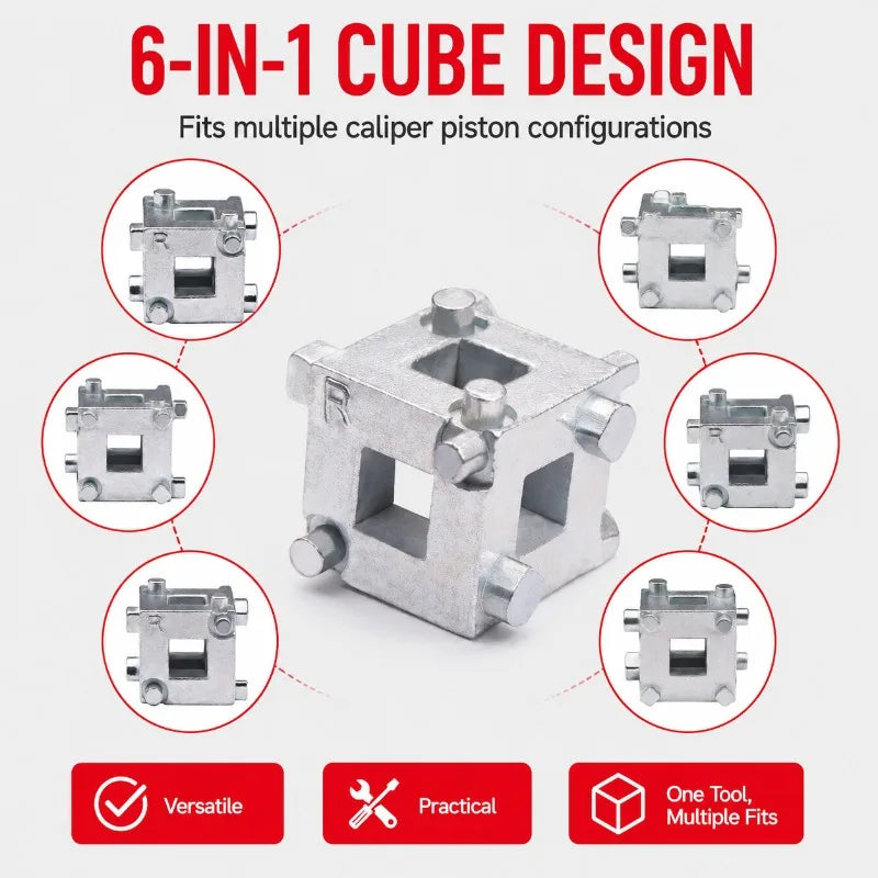 6-in-1 Disc Brake Piston Wind Back Cube Tool | 3/8in Drive Brake Piston Tool QXL