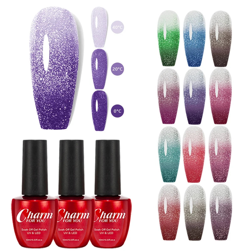 VERONNI 10ml Glitter Thermal Gel Polish | UV/LED Color-Changing Gel Nail Polish QXL