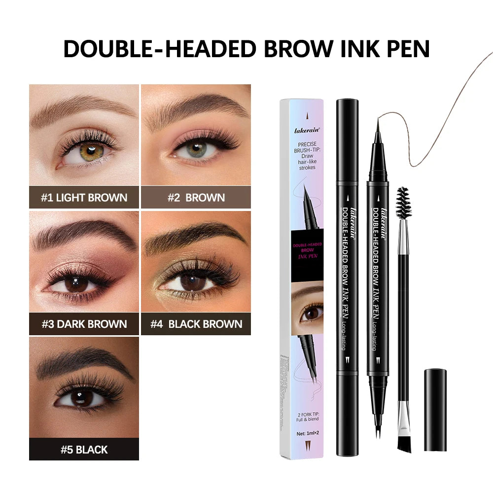 2-in-1 Waterproof Eyebrow Ink Pen | Fork Tip & Brush Tip Eyebrow Ink Pen QXL