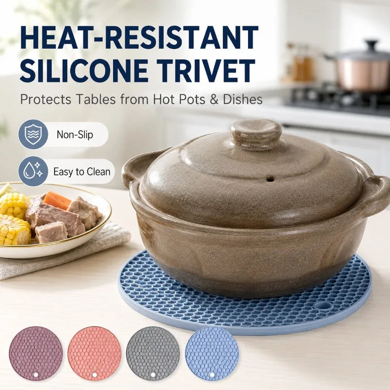 17cm Round Honeycomb Silicone Trivet Mat | Non-Slip Pot Holder Silicone Trivet Mat QXL