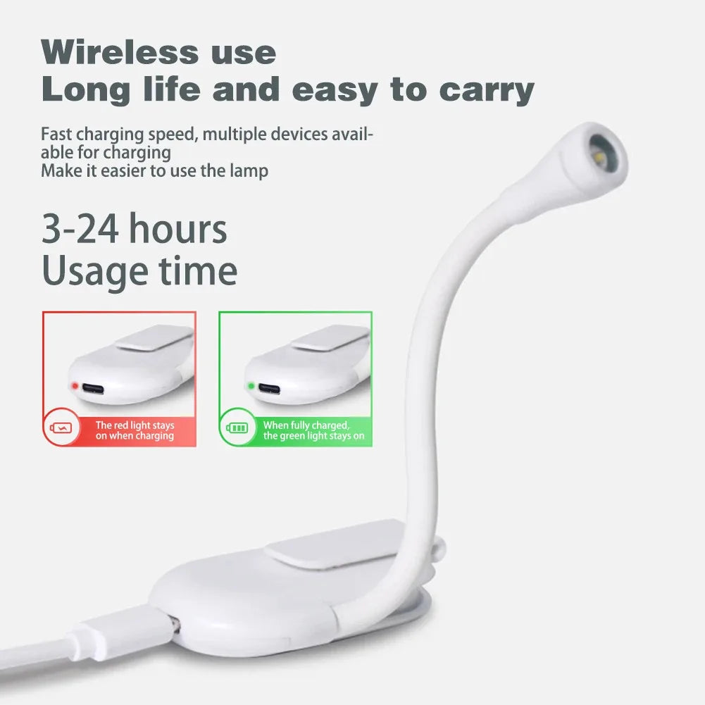 Mini Clip-On LED Book Light | USB Rechargeable 360° Flex Neck Clip-On Book Light QXL