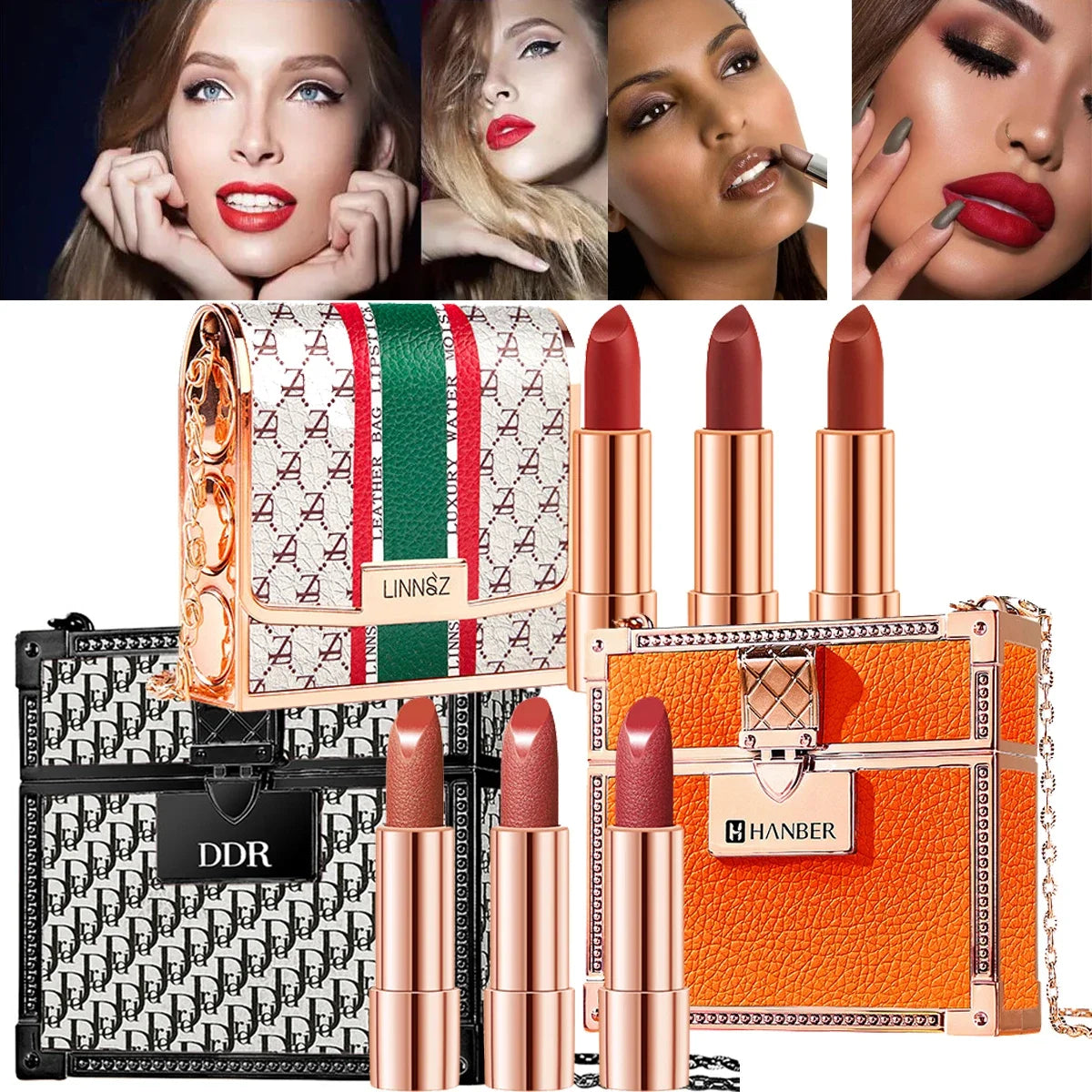 Korean Matte Lipstick Set – 3-Pc Waterproof Velvet Lip Gloss Kit Matte Lipstick Set QXL