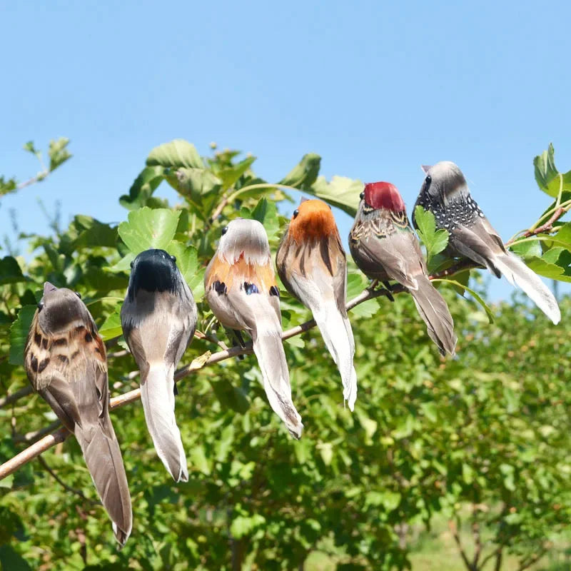 4-Pack Artificial Sparrow Clip Birds | Garden & Tree Decor Garden Bird Ornament QXL