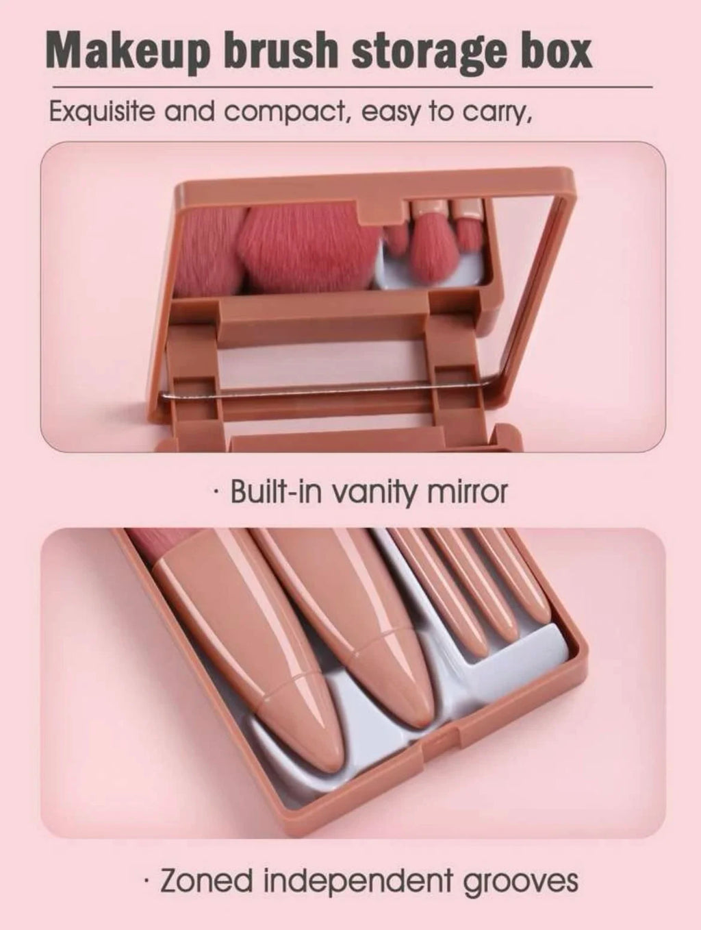 Portable Makeup Mirror & 5-Piece Brush Set | Foldable Pocket Makeup Mirror & Brush Set QXL