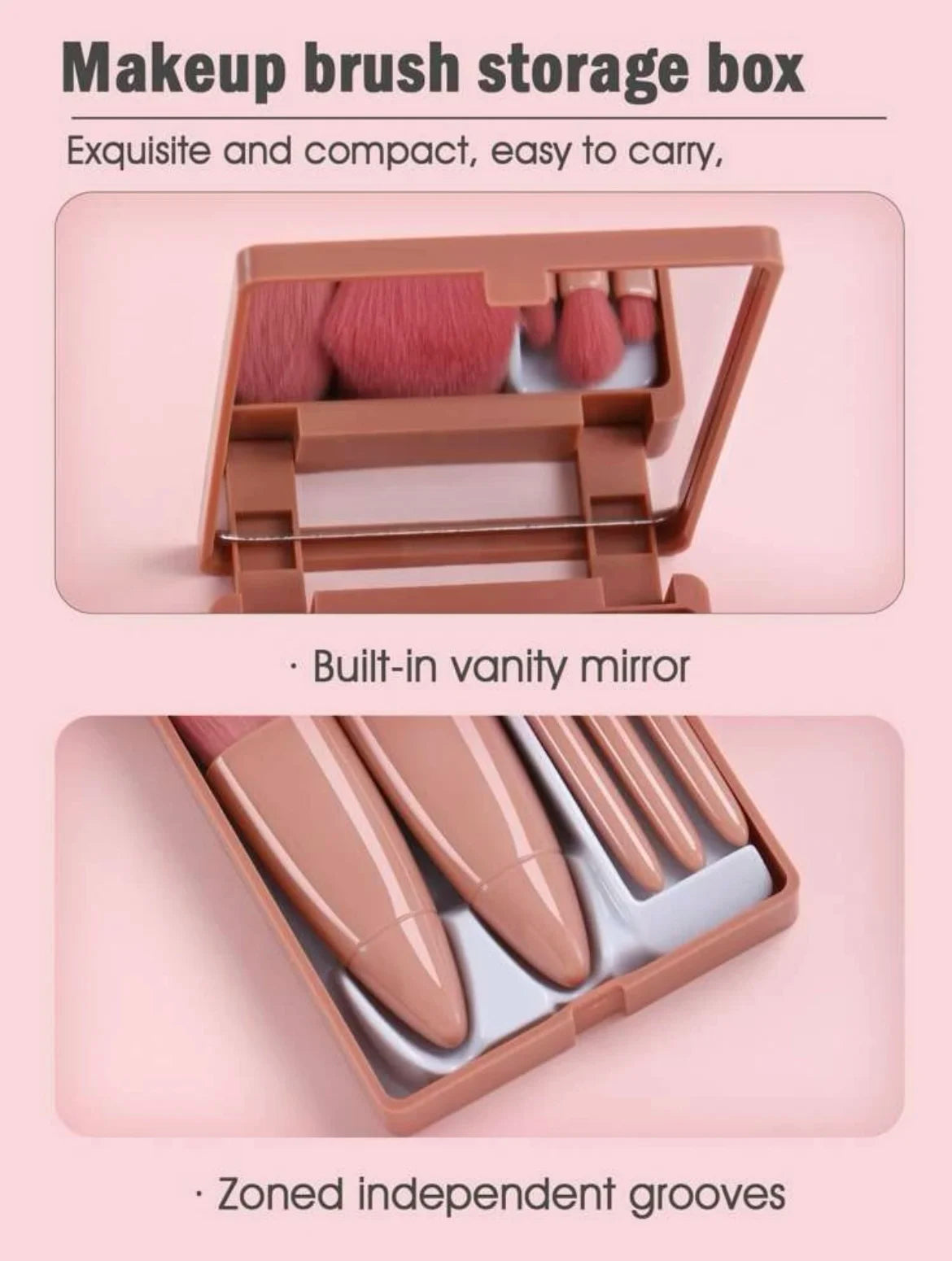 Portable Makeup Mirror & 5-Piece Brush Set | Foldable Pocket Makeup Mirror & Brush Set QXL