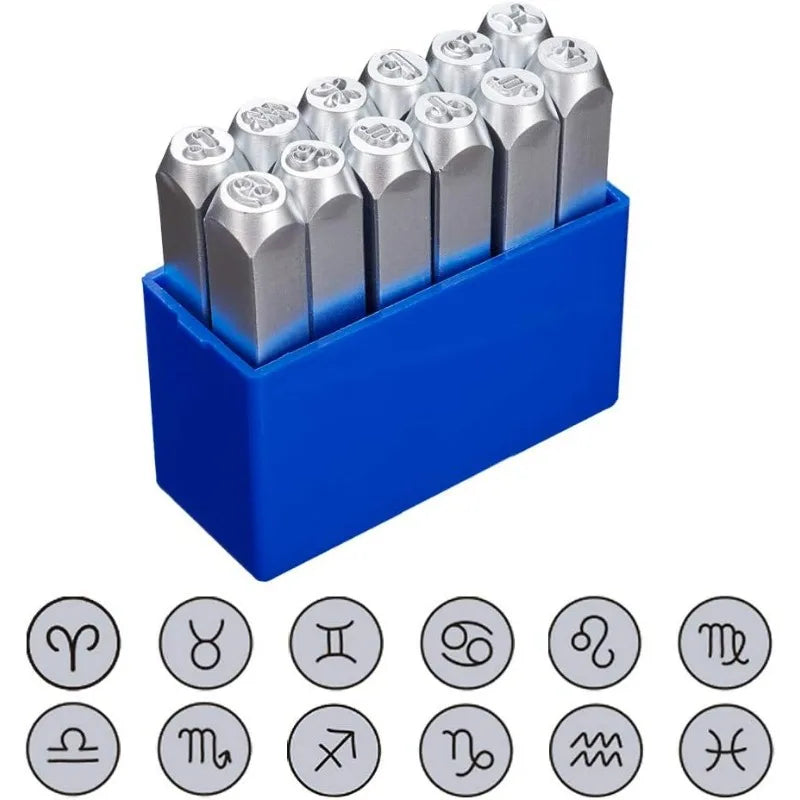 12-Piece Zodiac Constellation Metal Stamp Set with Case Metal Stamp Set QXL