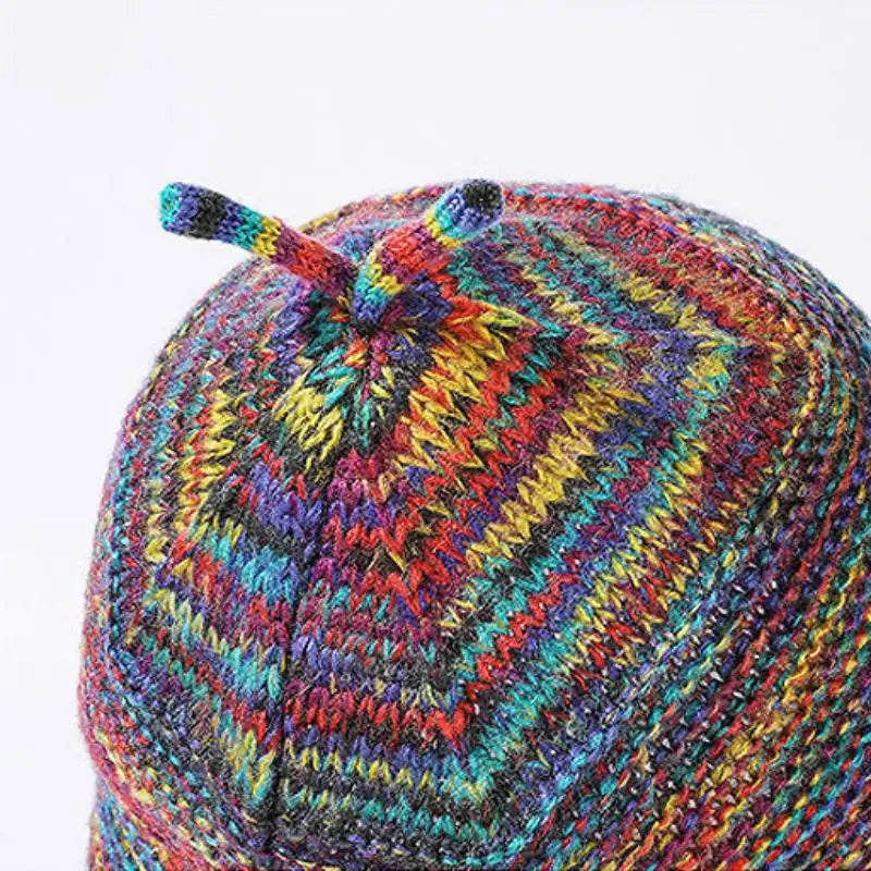 Rainbow Striped Knit Beanie Hat | Women's Winter Ear Warmer Knit Beanie Hat QXL