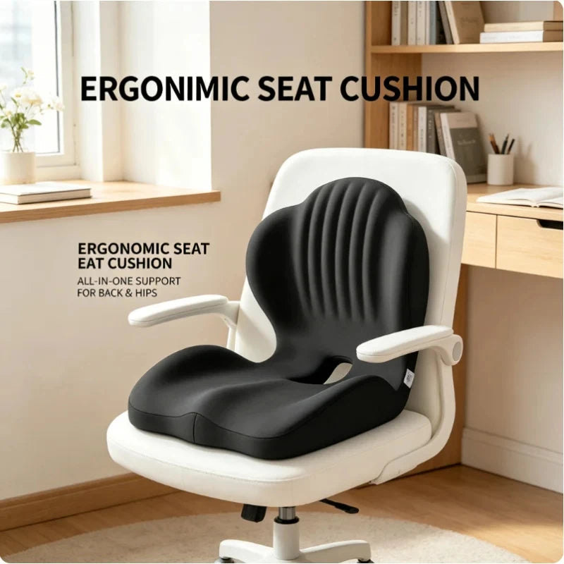 Memory Foam Seat Cushion & Lumbar Support Pillow Set | Office & Car Seat Cushion Set QXL