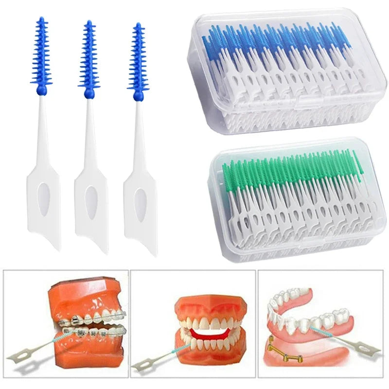 150/200-Pack Silicone Interdental Brushes | Plaque & Floss Picks Interdental Brush QXL