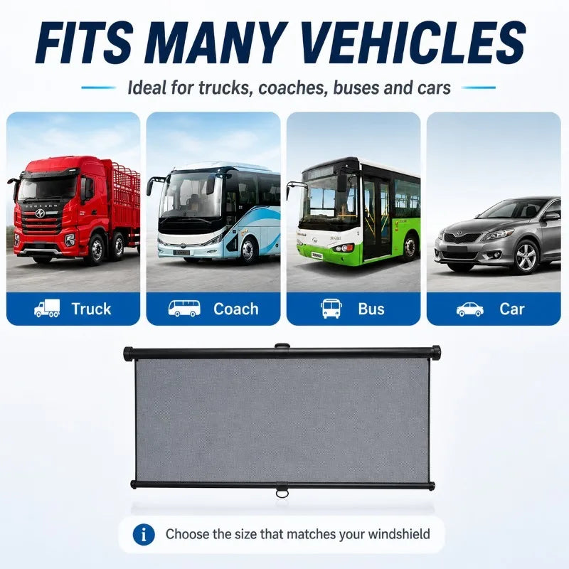 Retractable Windshield Sun Shade 75–150cm | UV & Glare Protection Car Windshield Sun Shade QXL