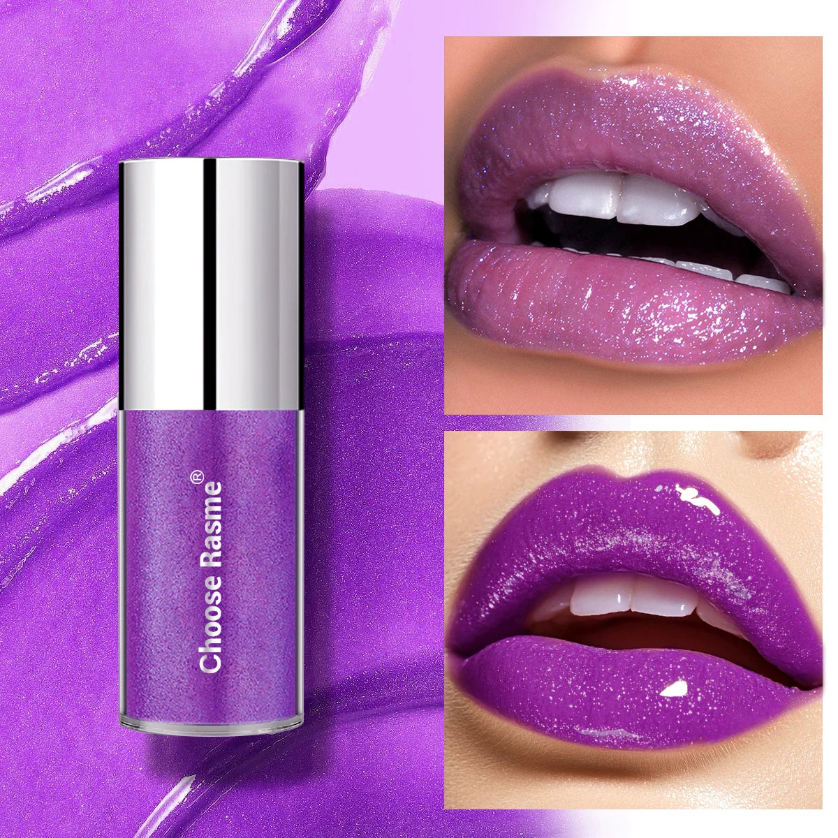 Pearlescent Lip Gloss | Shimmering Lip Glaze Green & Purple Lip Gloss QXL CR11-3
