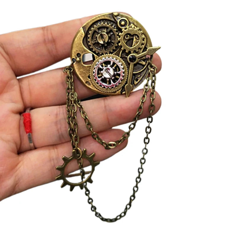 Retro Steampunk Gear Brooch & Tassel Chain Lapel Pin | Alloy Brooch Lapel Pin QXL
