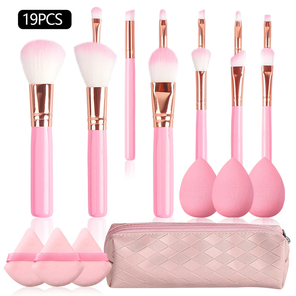 KOSSHOW 19-Pc Beginner Makeup Brush Set with Sponges & Bag Makeup Brush Set QXL