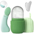 3-Piece Facial Massage Set – Silicone Brush, Cupping & Ice Roller Facial Massage Set QXL green
