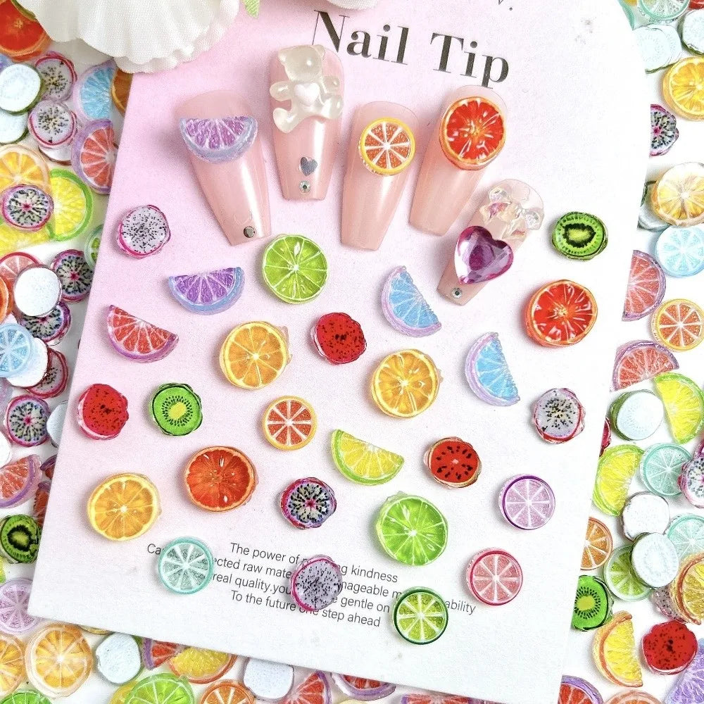 30-Pack 3D Fruit Resin Nail Charms | Orange Lemon Kiwi DIY Art 3D Nail Art Charms QXL