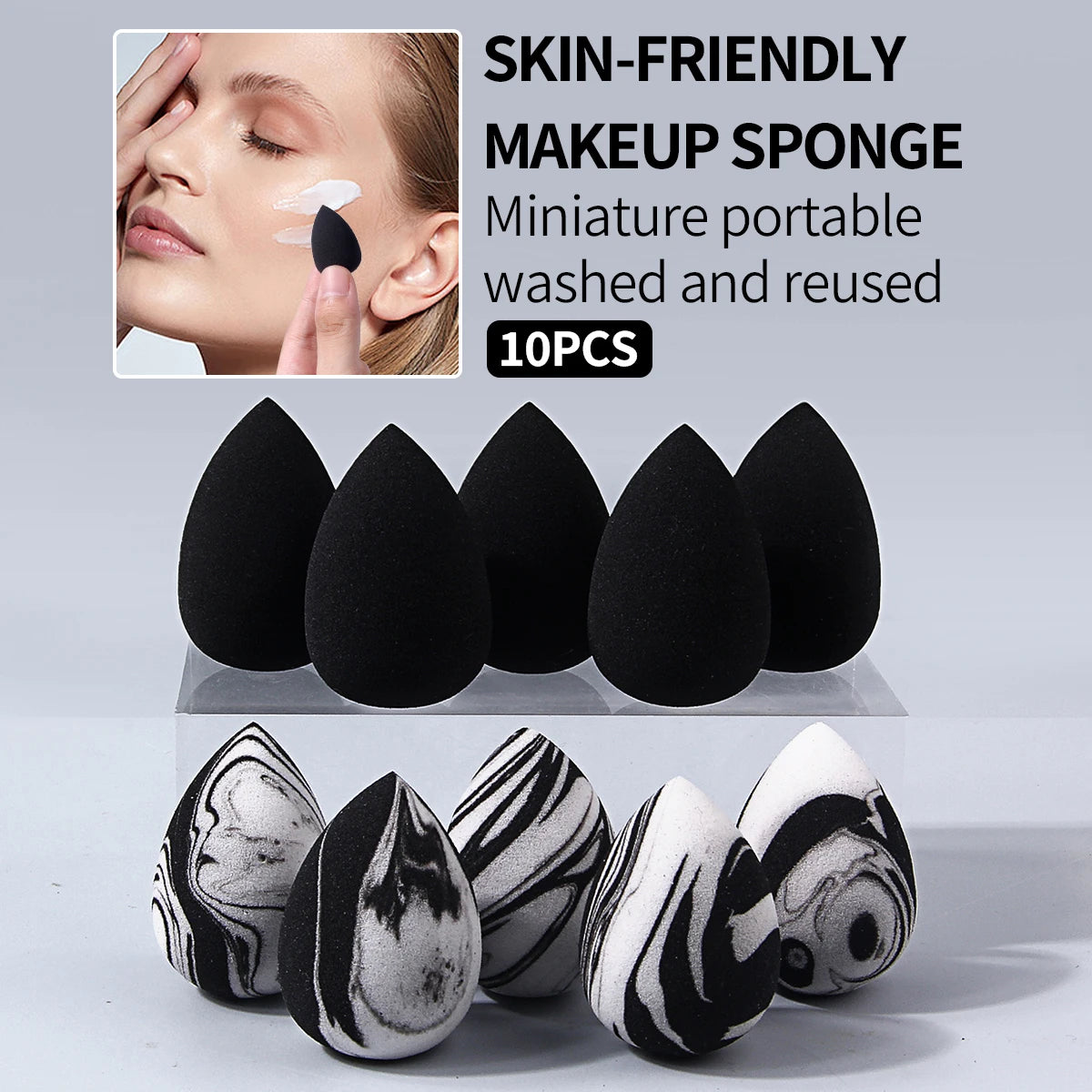 10-Pack Mini Makeup Sponges | Teardrop PU Blender Set Makeup Sponge Set QXL black