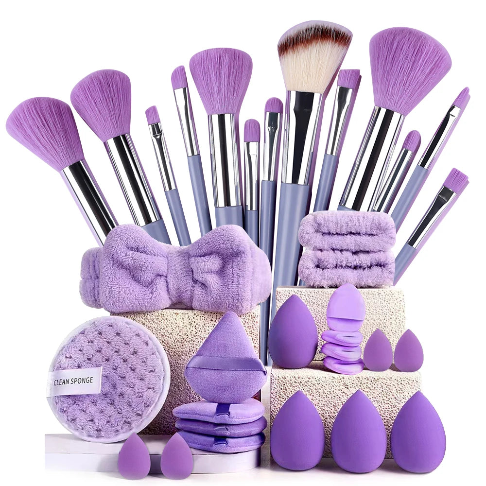 33-Pc Professional Makeup Brush Set with Headband & Wristband Makeup Brush Set QXL