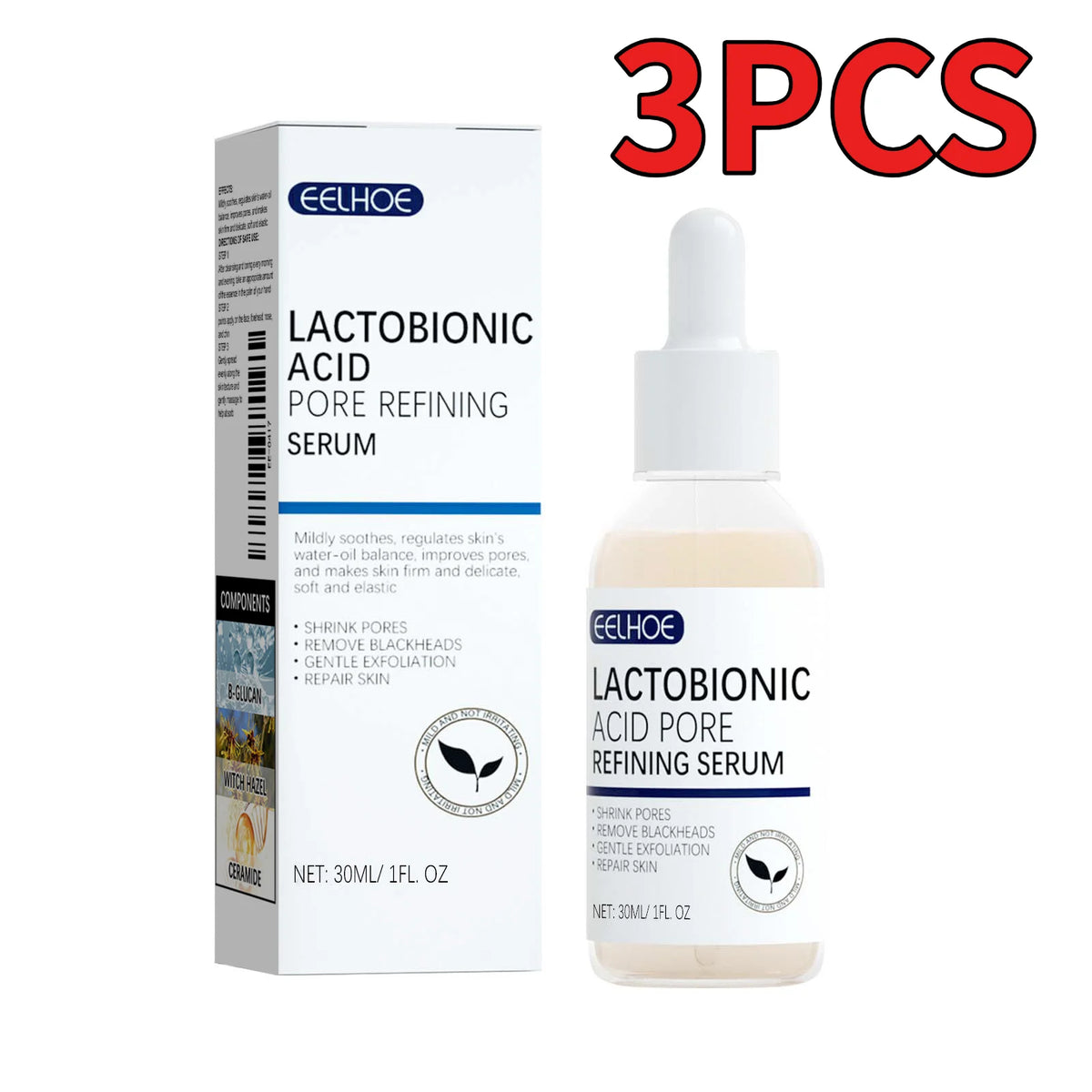EELHOE Lactobionic Acid Pore Serum | Brighten & Firm 30ml Face Serum QXL 3PCS