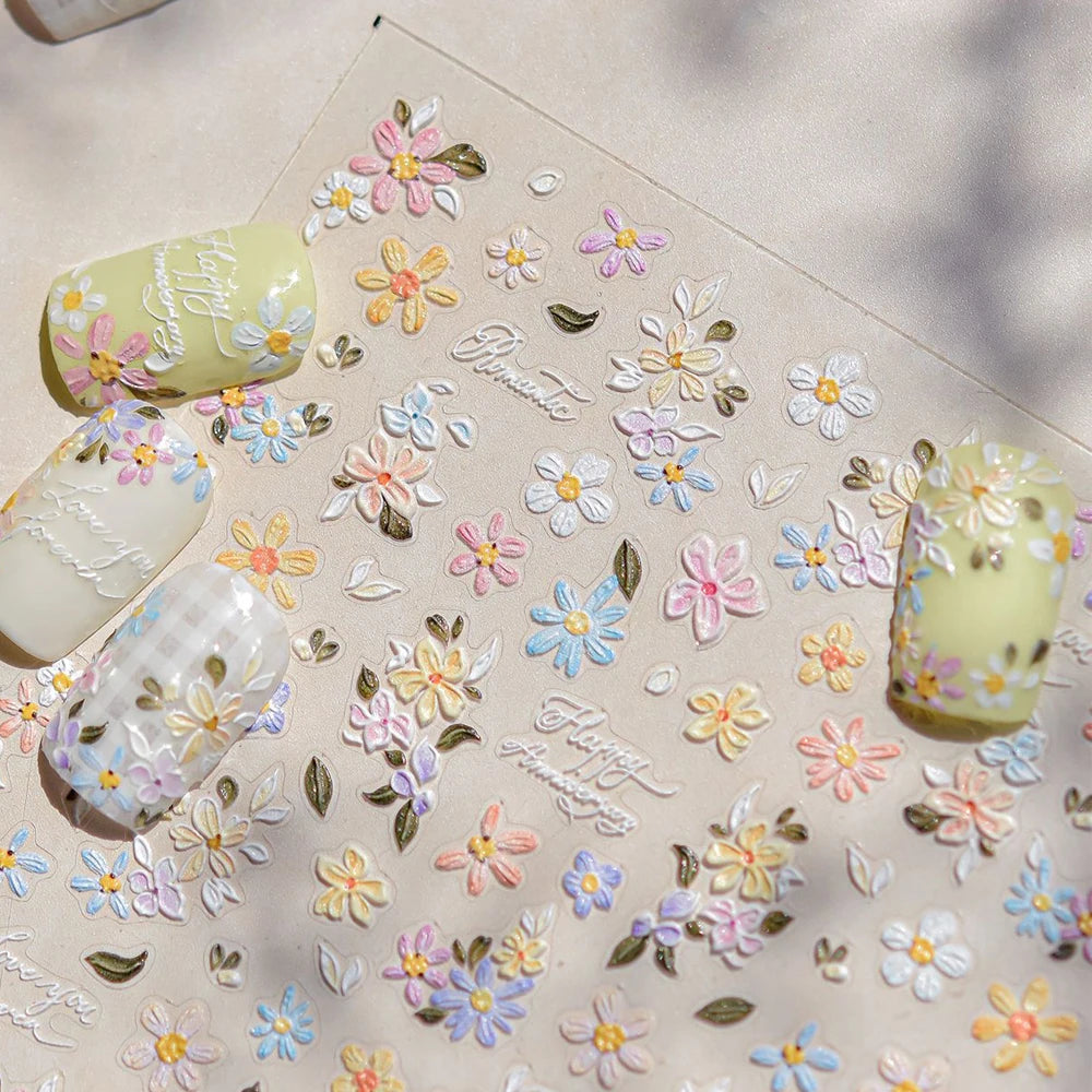 5D Floral Nail Art Stickers | Daisy & Wildflower Decals Nail Art Stickers QXL