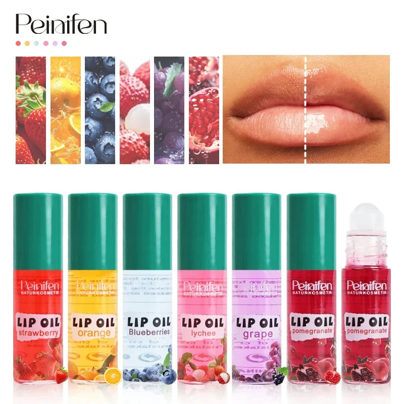 LAIKOU 6-Pack Fruit Scented Roll-On Lip Oil Moisturizing Set Roll-On Lip Oil Set QXL