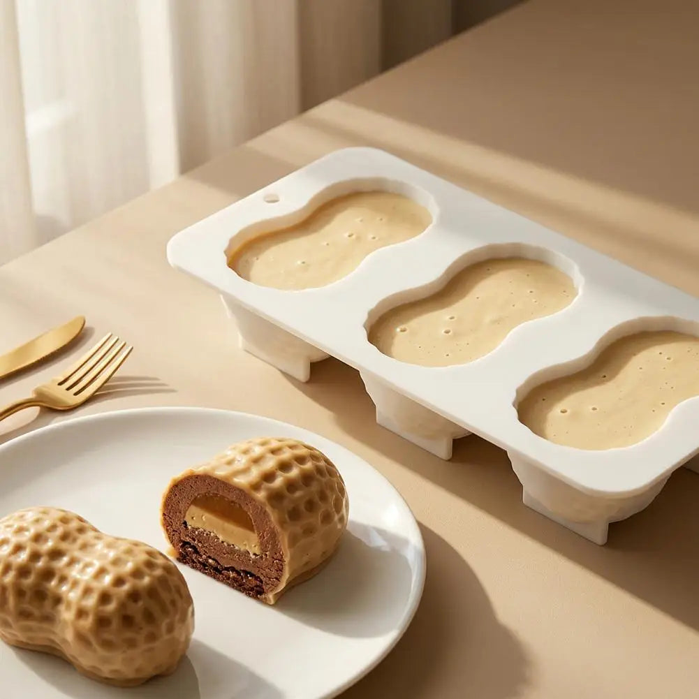 Peanut Shape Silicone Mold | 3-Cavity Mousse Cake & Dessert Silicone Baking Mold QXL