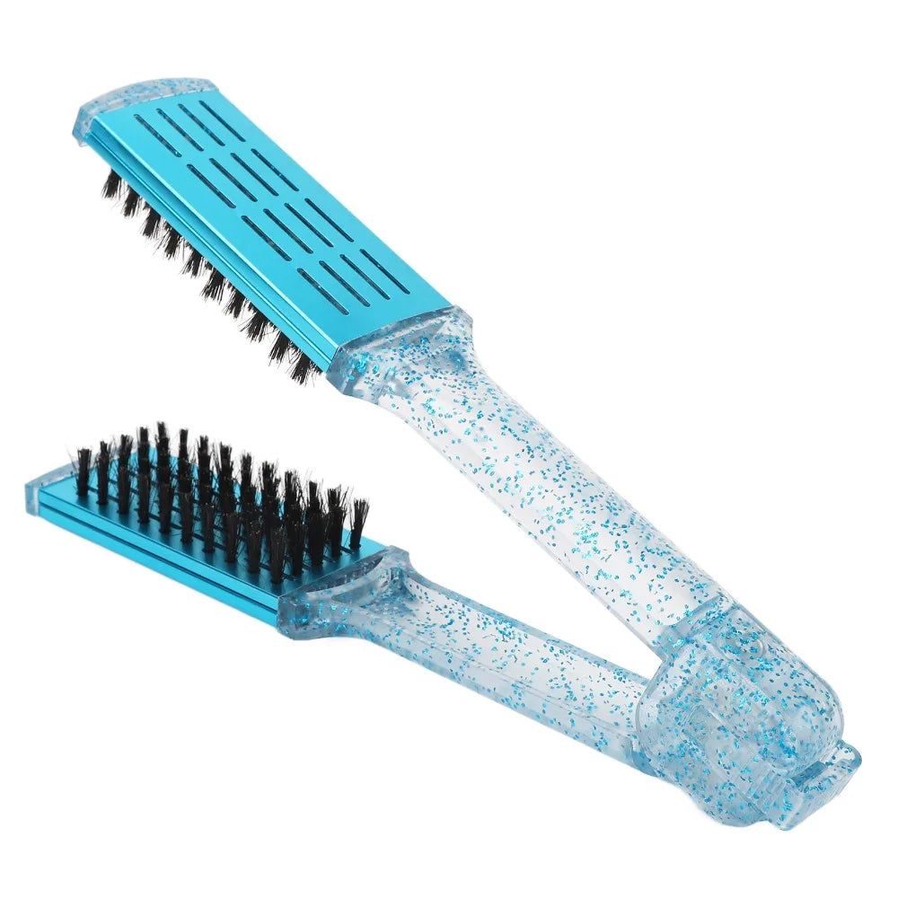 Double-Sided Hair Straightening Clamp Brush | ABS & Nylon Hair Straightening Brush QXL