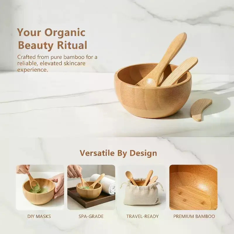 Bamboo DIY Face Mask Mixing Bowl Set – Spoon & Stick Kit Face Mask Tool Set QXL