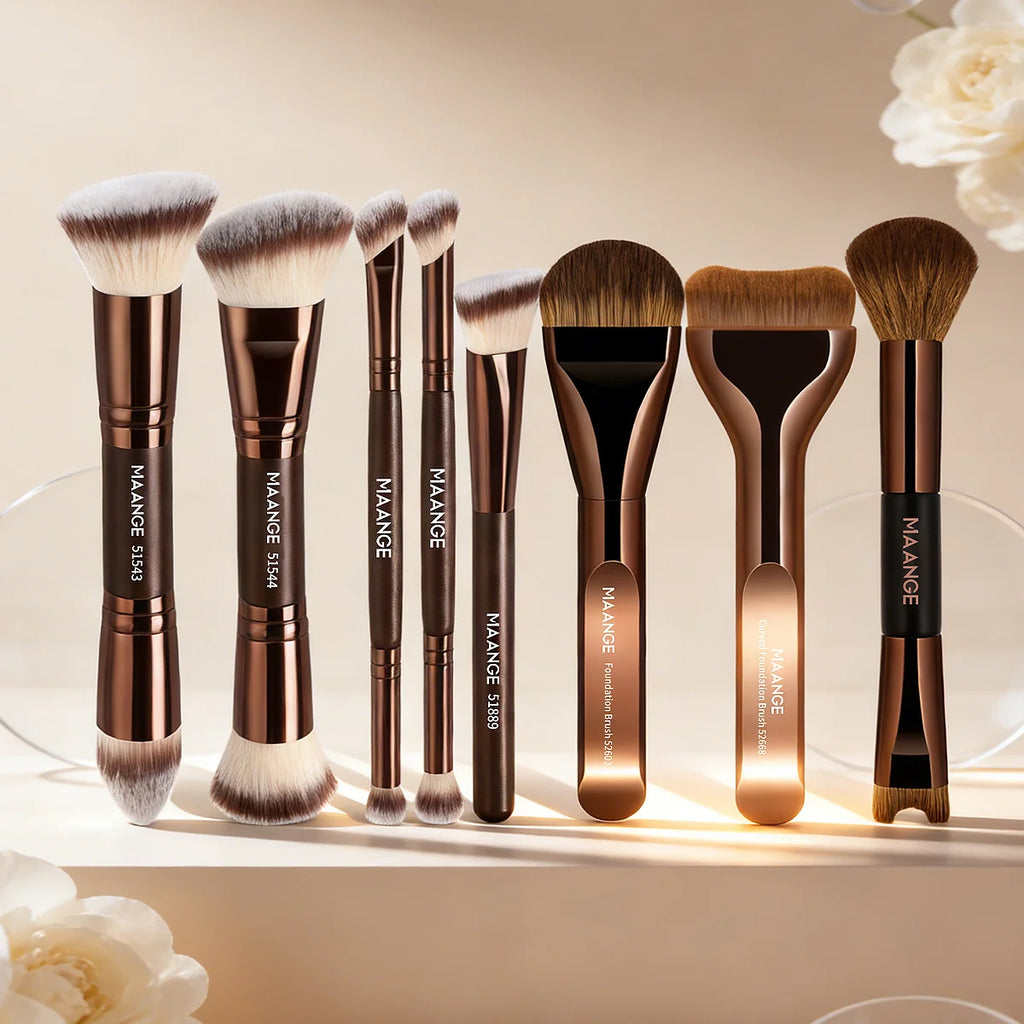 MAANGE 8-Piece Makeup Brush Set | Foundation & Contour Makeup Brush Set QXL Coffee Brown