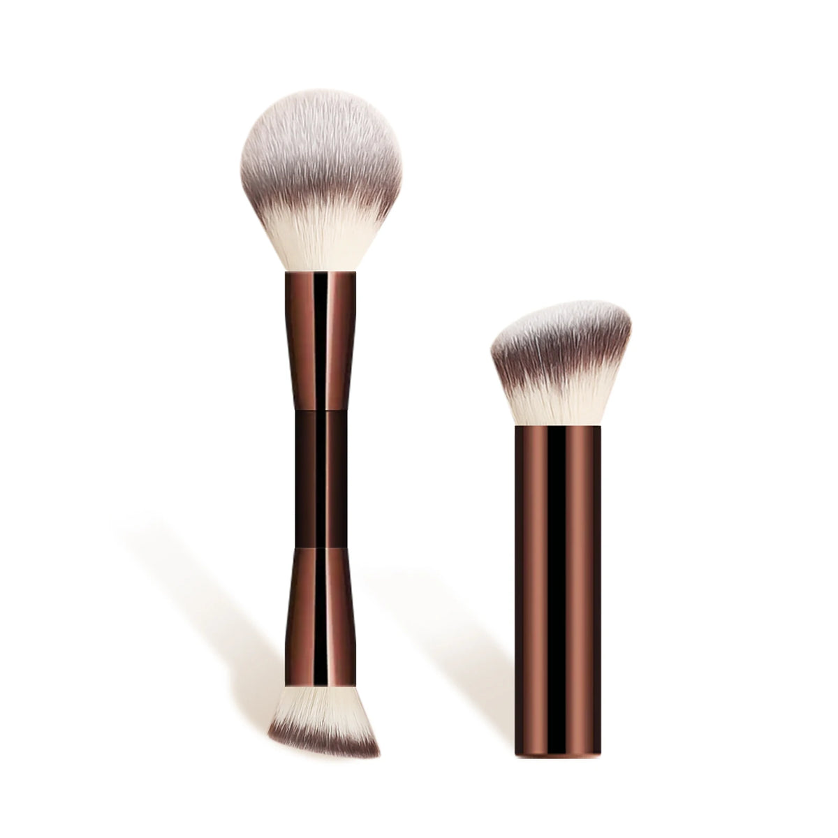 Ronshadow 2-Pc Makeup Brush Set | Powder Blush & Foundation Makeup Brush Set QXL Brown